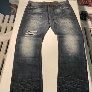 Akoo Men's Relaxed Fit Distressed Dark Blue Jeans